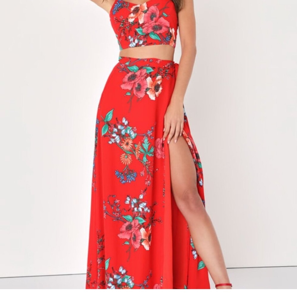 Lulu's Red Floral Dress